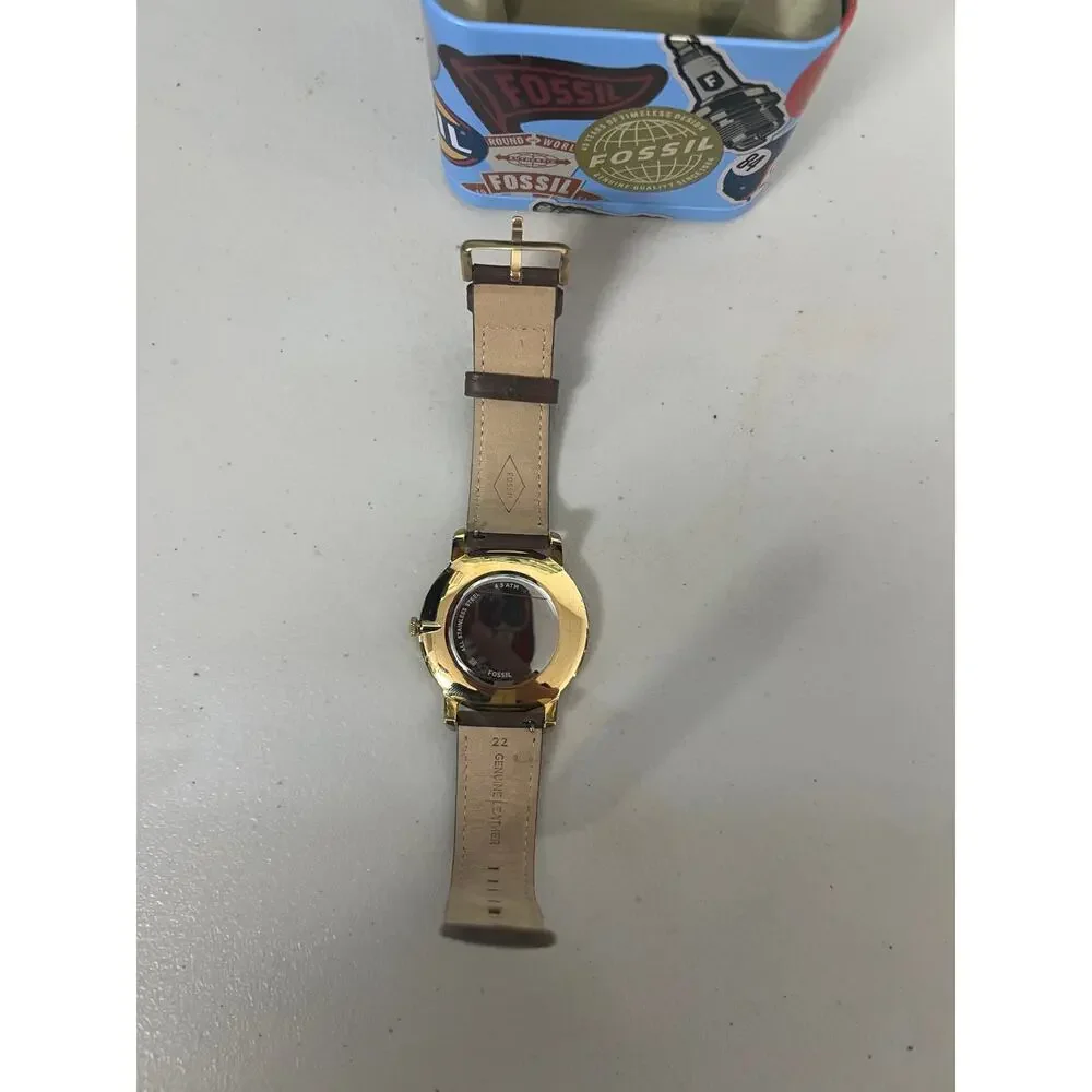 Fossil FS5397 Minimalist Gold Tone Dark Brown Leather Men’s Dress Watch